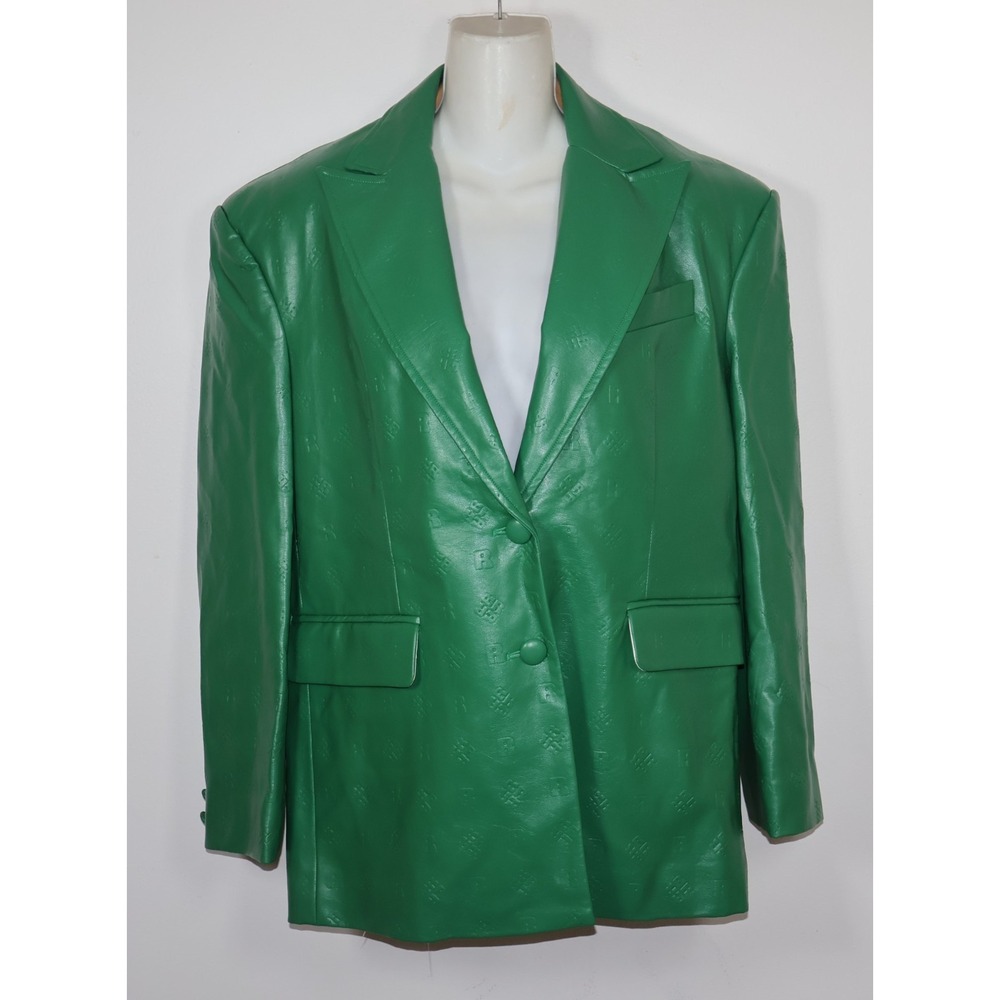 Rotate Blazer Size 34 Green Faux Leather Monogrammed Logo Catherine Farfetch